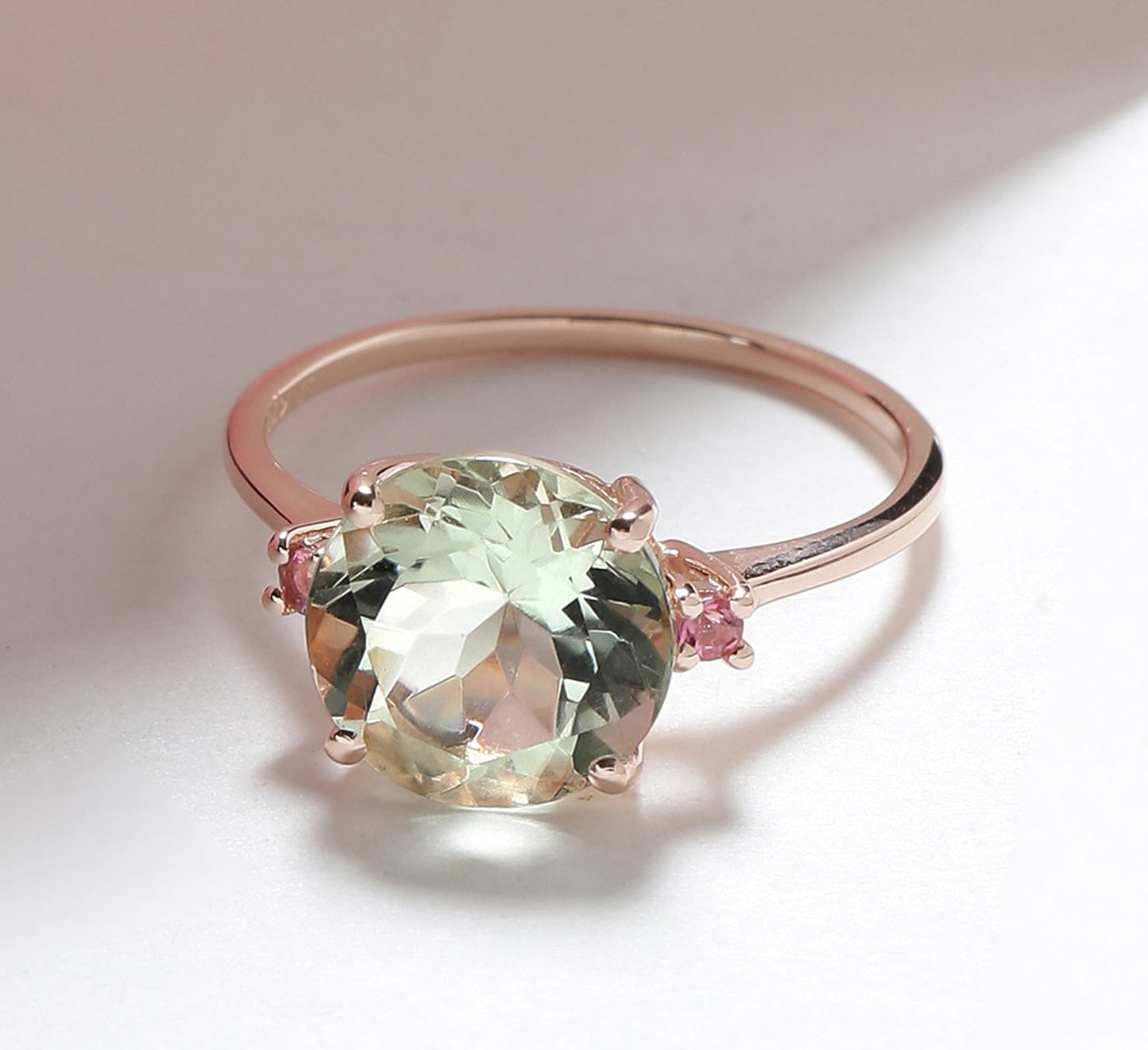 Tiramisu 3.10 Ct Green Amethyst Solid 10k Rose Gold Ring Jewelry