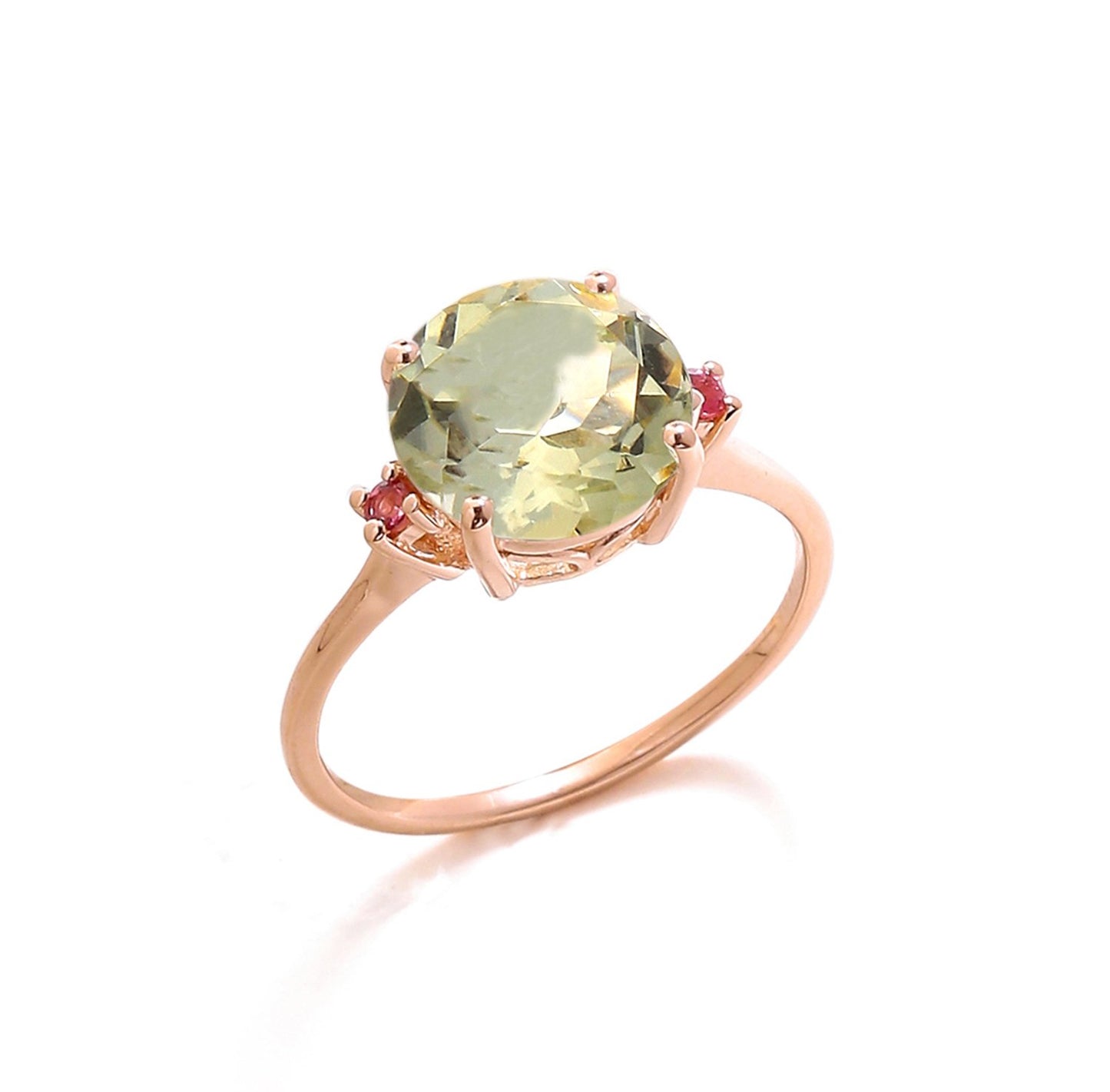Tiramisu 3.10 Ct Green Amethyst Solid 10k Rose Gold Ring Jewelry