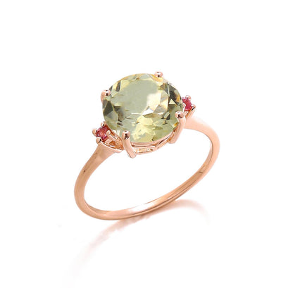 Tiramisu 3.10 Ct Green Amethyst Solid 10k Rose Gold Ring Jewelry