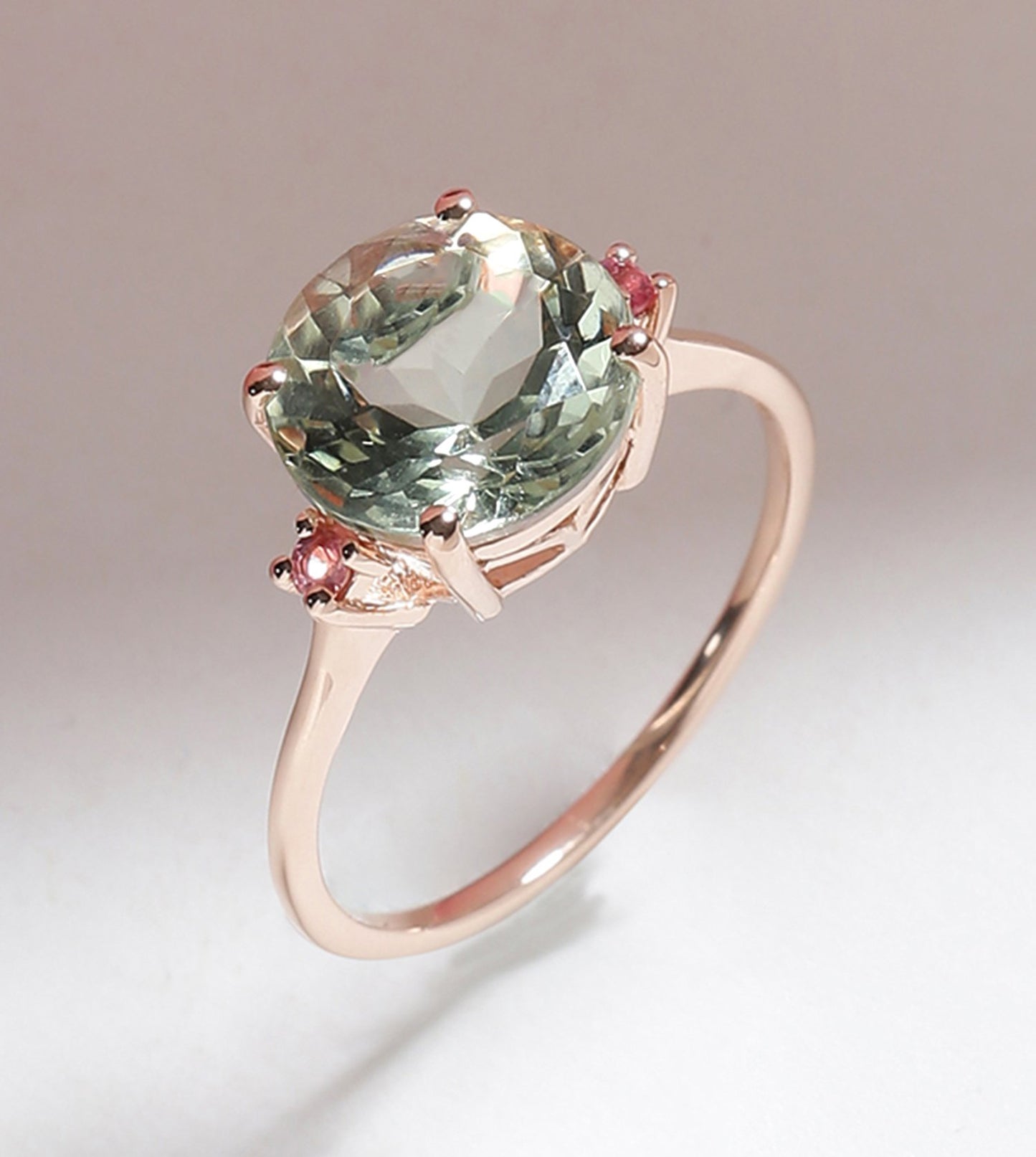 Tiramisu 3.10 Ct Green Amethyst Solid 10k Rose Gold Ring Jewelry