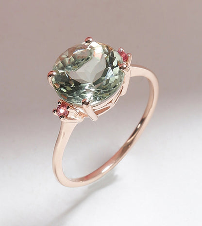 Tiramisu 3.10 Ct Green Amethyst Solid 10k Rose Gold Ring Jewelry