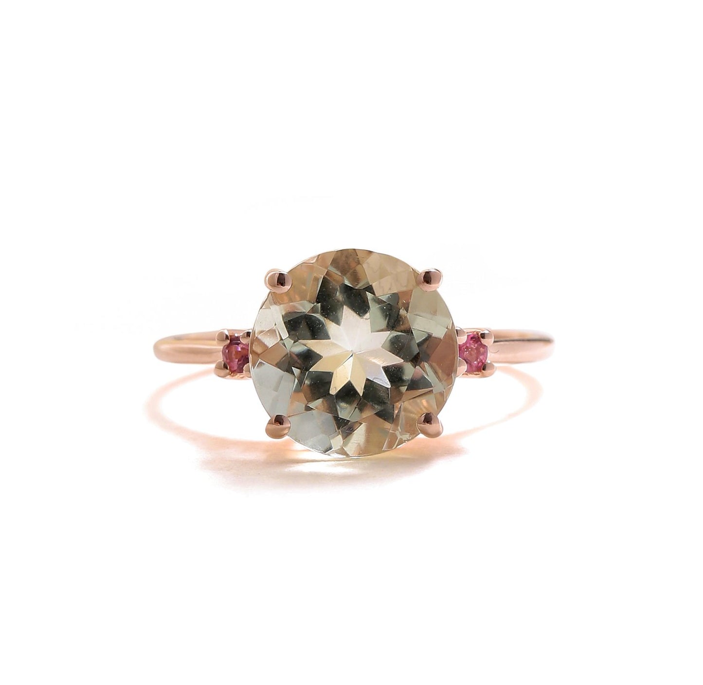 Tiramisu 3.10 Ct Green Amethyst Solid 10k Rose Gold Ring Jewelry