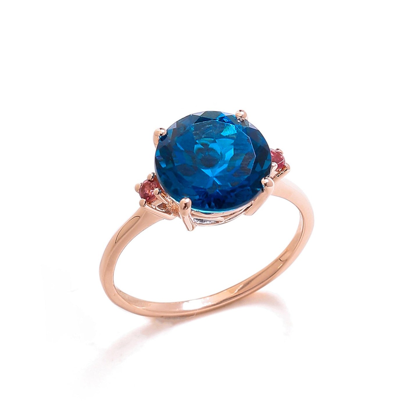 Tiramisu 3.90 Ct London Blue Topaz Pink Tourmaline Solid 10k Rose Gold Ring