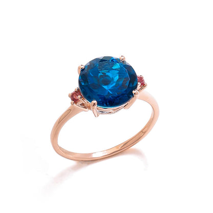 Tiramisu 3.90 Ct London Blue Topaz Pink Tourmaline Solid 10k Rose Gold Ring