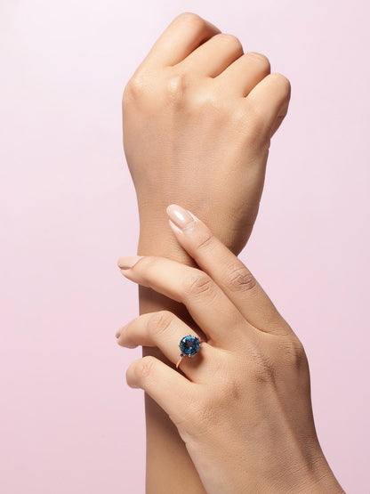 Tiramisu 3.90 Ct London Blue Topaz Pink Tourmaline Solid 10k Rose Gold Ring