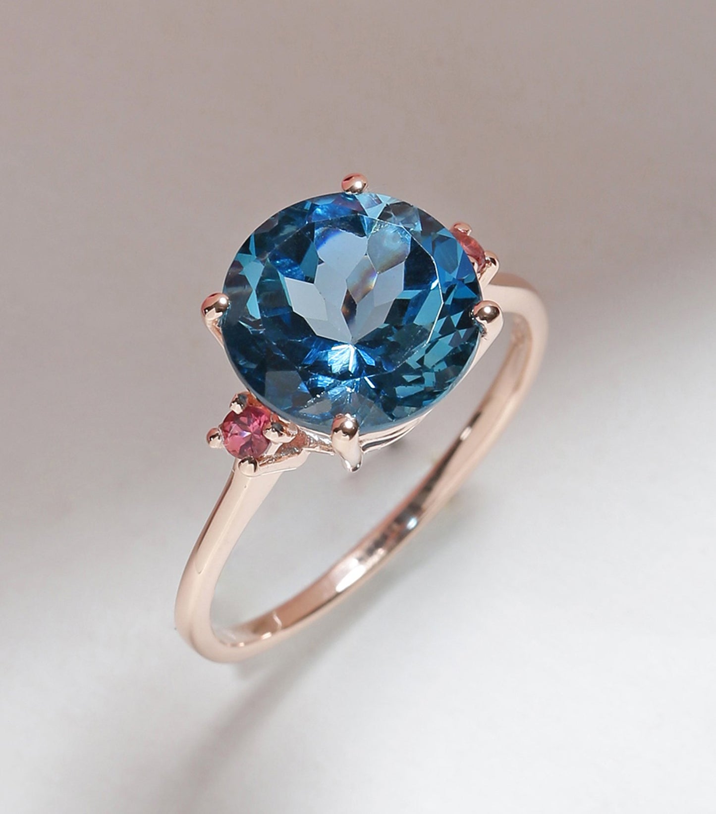 Tiramisu 3.90 Ct London Blue Topaz Pink Tourmaline Solid 10k Rose Gold Ring