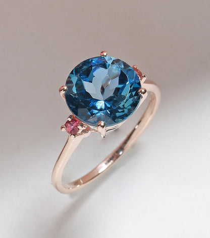 Tiramisu 3.90 Ct London Blue Topaz Pink Tourmaline Solid 10k Rose Gold Ring