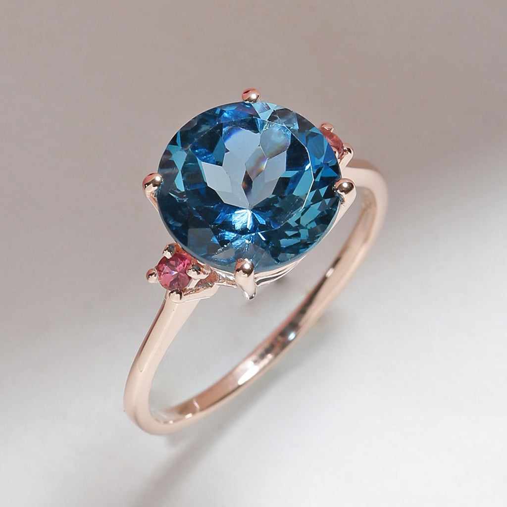 Tiramisu 3.90 Ct London Blue Topaz Pink Tourmaline Solid 10k Rose Gold Ring