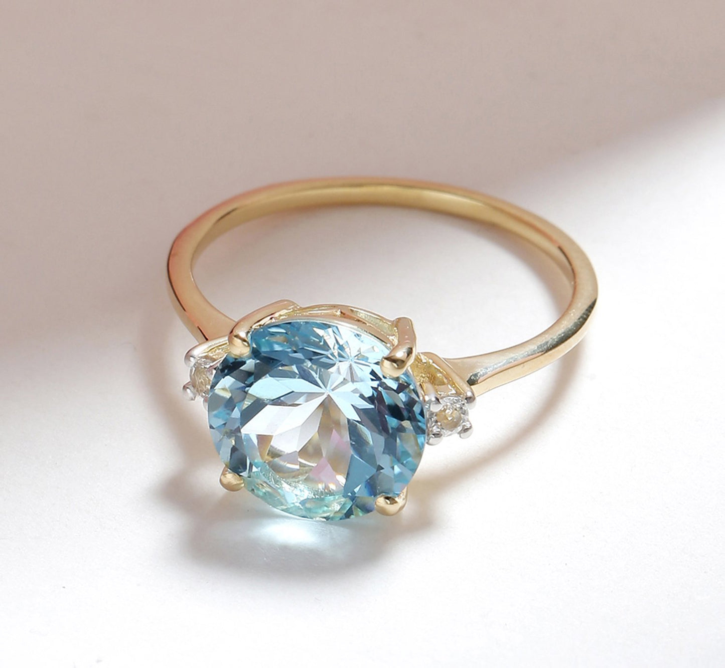 Tiramisu 3.90 Ct Sky Blue Topaz Solid 10k Yellow Gold Ring Jewelry