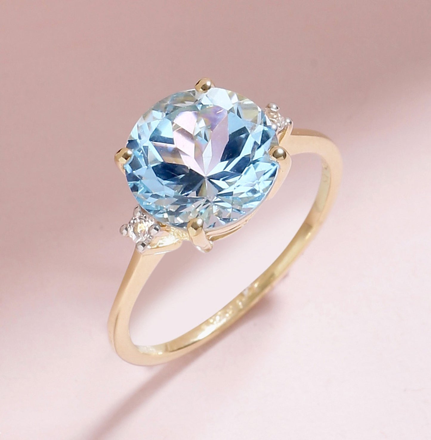 Tiramisu 3.90 Ct Sky Blue Topaz Solid 10k Yellow Gold Ring Jewelry