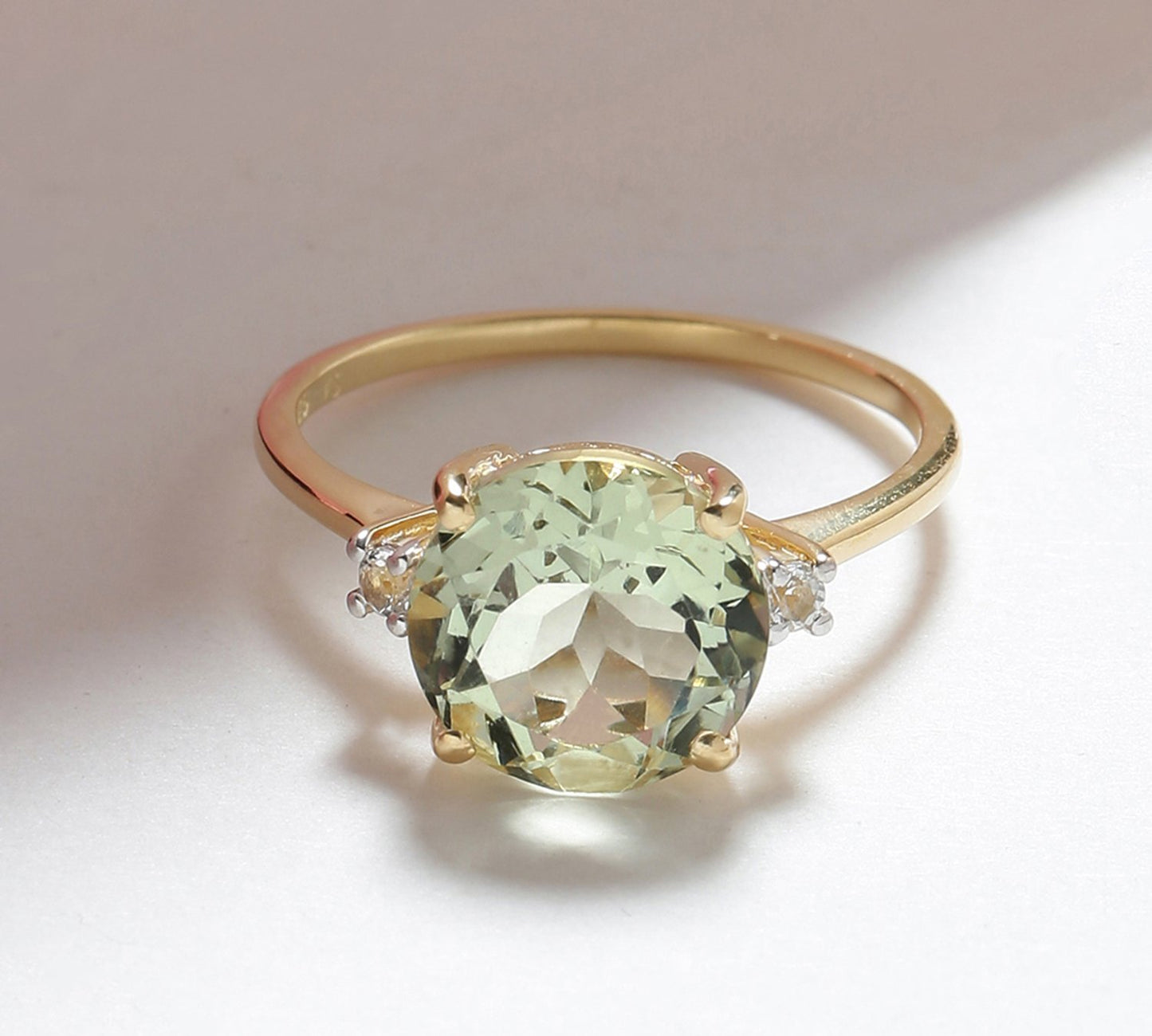 Tiramisu 3.10 Ct Green Amethyst Solid 10k Yellow Gold Ring Jewelry