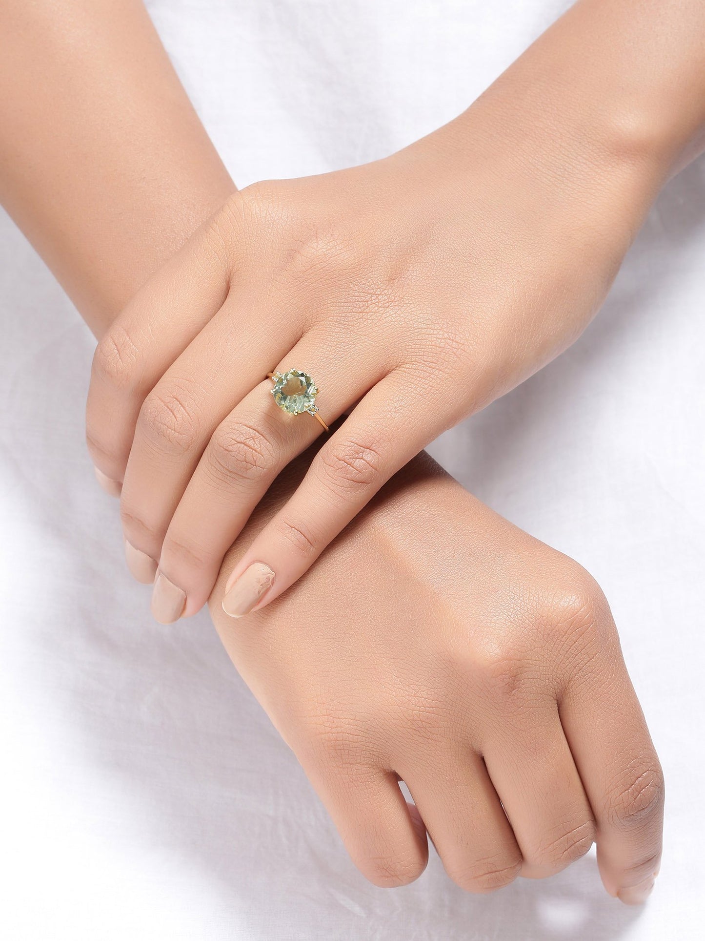 Tiramisu 3.10 Ct Green Amethyst Solid 10k Yellow Gold Ring Jewelry
