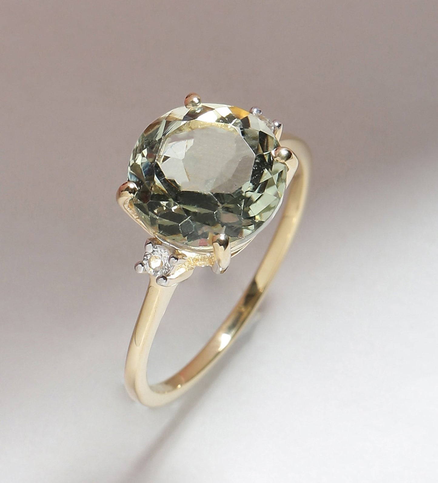 Tiramisu 3.10 Ct Green Amethyst Solid 10k Yellow Gold Ring Jewelry