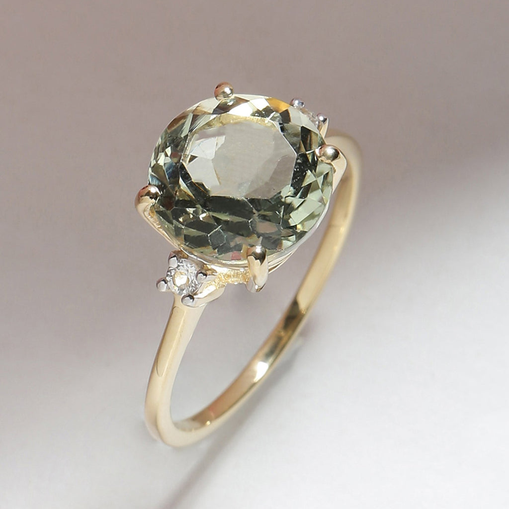 Tiramisu 3.10 Ct Green Amethyst Solid 10k Yellow Gold Ring Jewelry