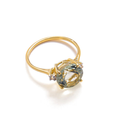 Tiramisu 3.10 Ct Green Amethyst Solid 10k Yellow Gold Ring Jewelry
