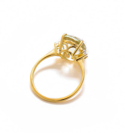 Tiramisu 3.10 Ct Green Amethyst Solid 10k Yellow Gold Ring Jewelry
