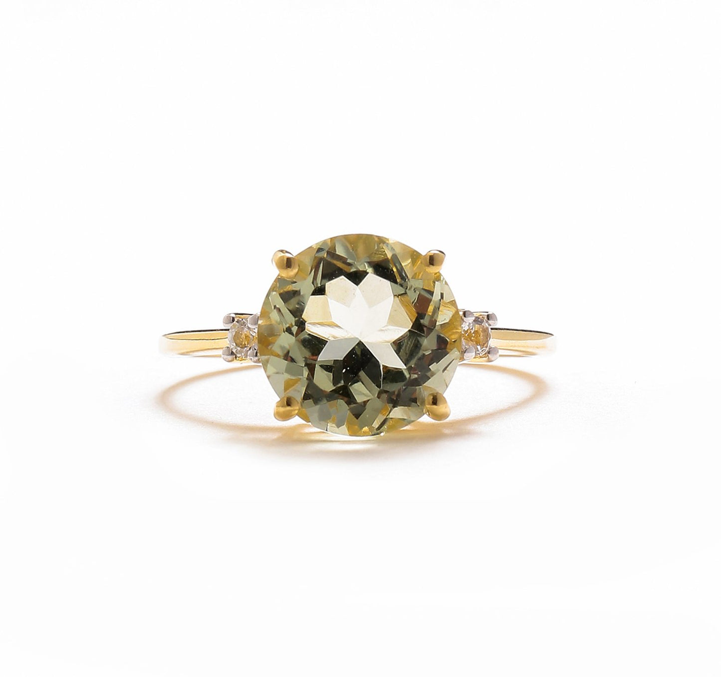 Tiramisu 3.10 Ct Green Amethyst Solid 10k Yellow Gold Ring Jewelry