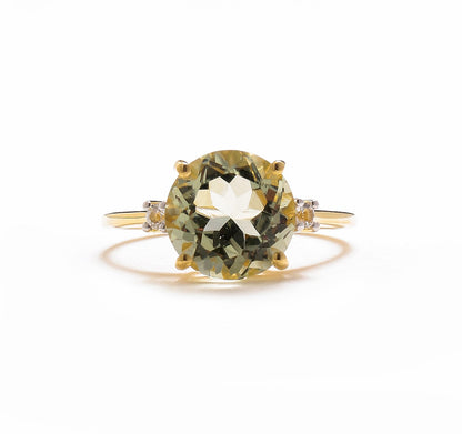 Tiramisu 3.10 Ct Green Amethyst Solid 10k Yellow Gold Ring Jewelry