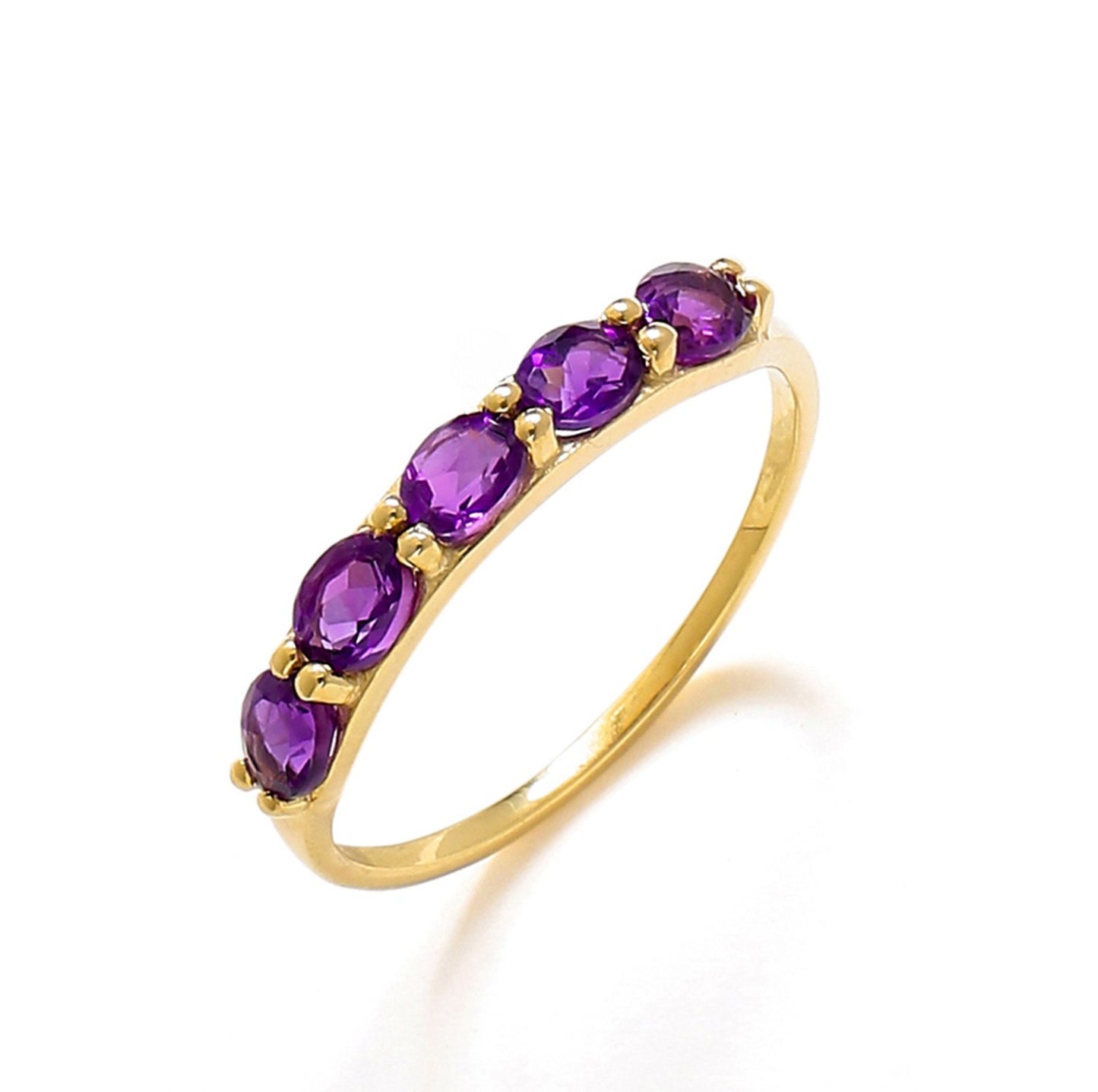 Tiramisu 0.85 Ct Amethyst Solid 10k Yellow Gold Eternity Band Ring Jewelry