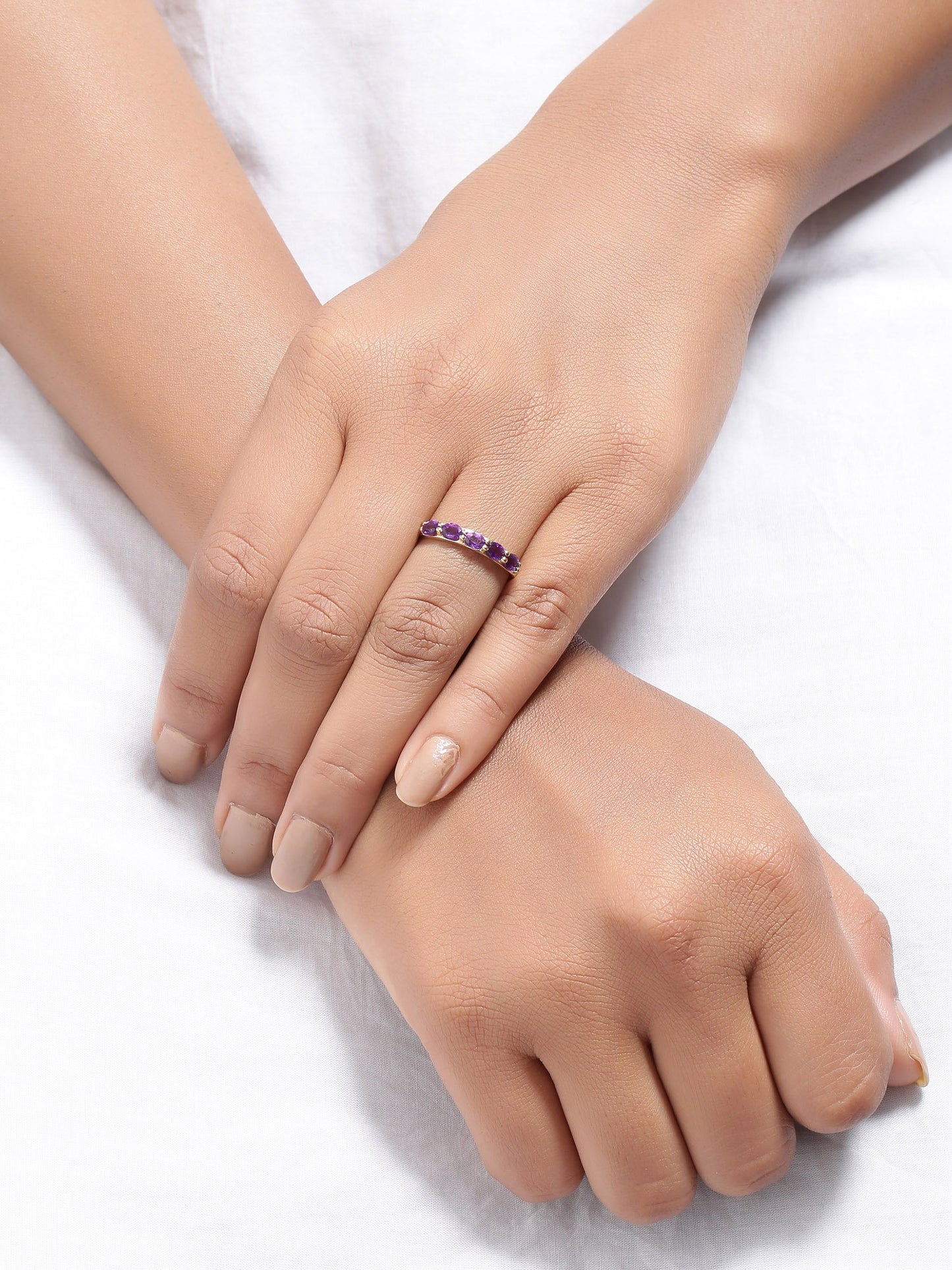 Tiramisu 0.85 Ct Amethyst Solid 10k Yellow Gold Eternity Band Ring Jewelry