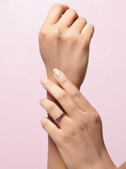 Tiramisu 0.85 Ct Amethyst Solid 10k Yellow Gold Eternity Band Ring Jewelry