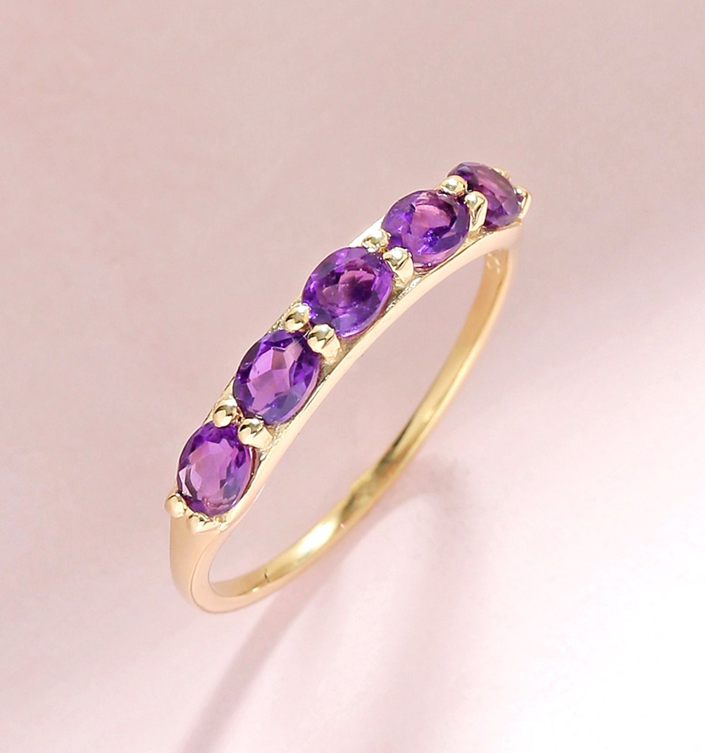 Tiramisu 0.85 Ct Amethyst Solid 10k Yellow Gold Eternity Band Ring Jewelry