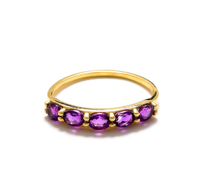 Tiramisu 0.85 Ct Amethyst Solid 10k Yellow Gold Eternity Band Ring Jewelry