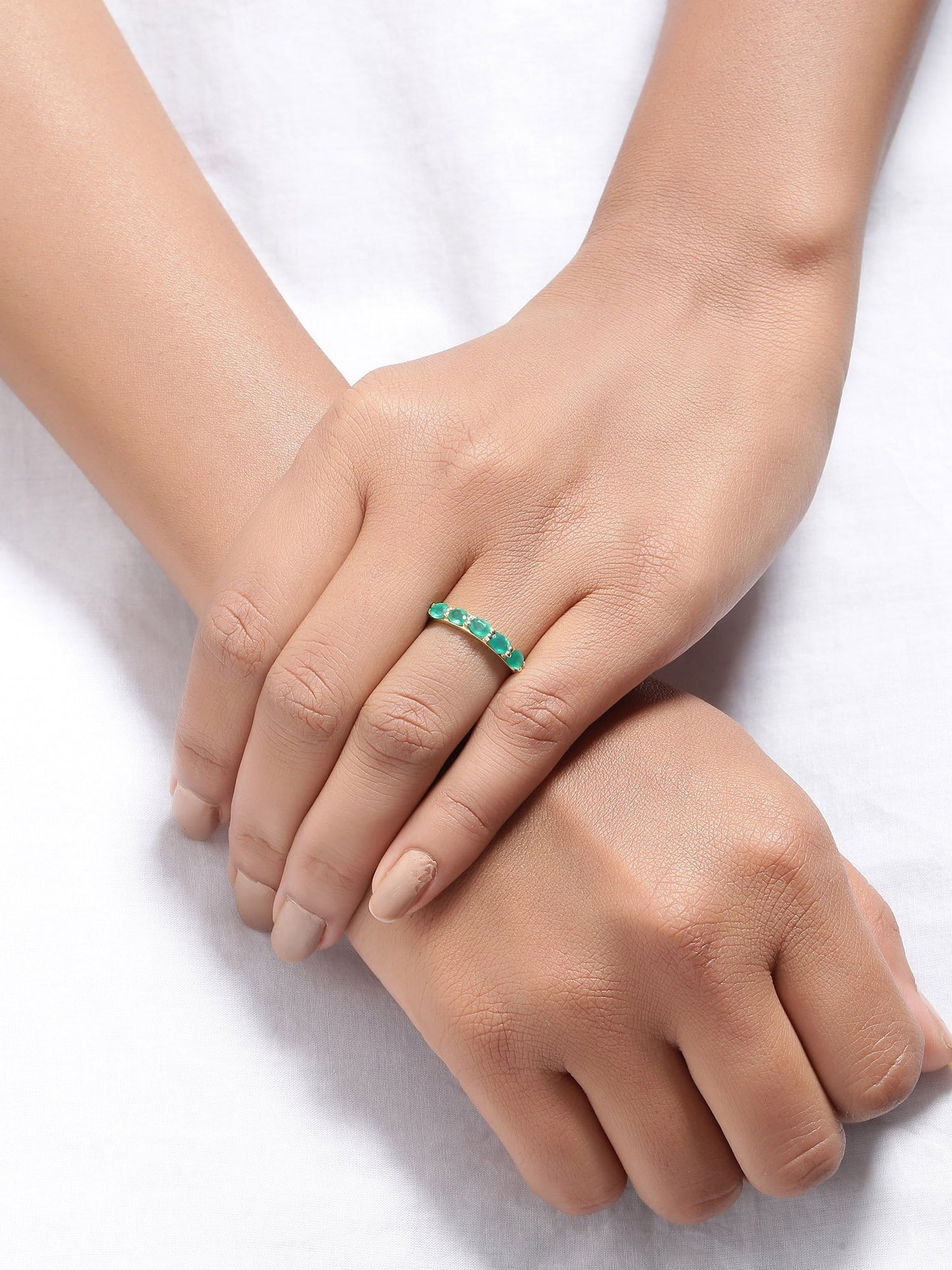 Tiramisu 0.80 ct Green Onyx Solid 10k Gold Eternity Band Ring