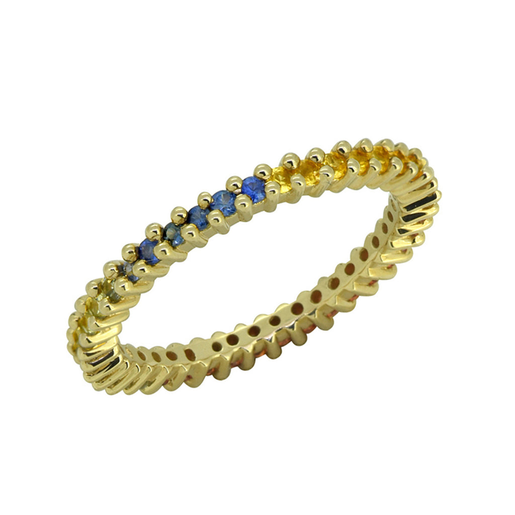 Tiramisu 0.82 ct Multi Sapphire Solid 14k Yellow Gold Gemstone Ring