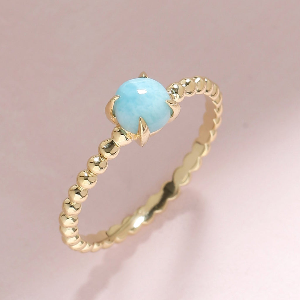 Tiramisu 0.60 Ct Larimar Solid 10k Yellow Gold Beaded Solitaire Ring Jewelry
