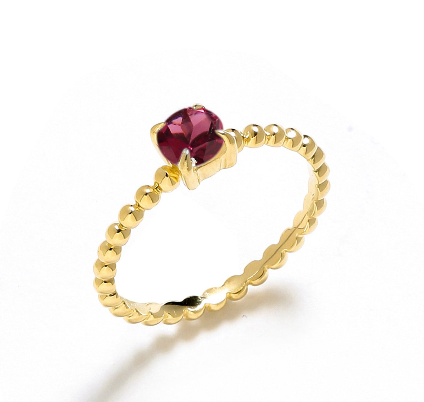 Tiramisu 0.60 Ct Rhodolite Solid 10k Yellow Gold Beaded Solitaire Ring Jewelry