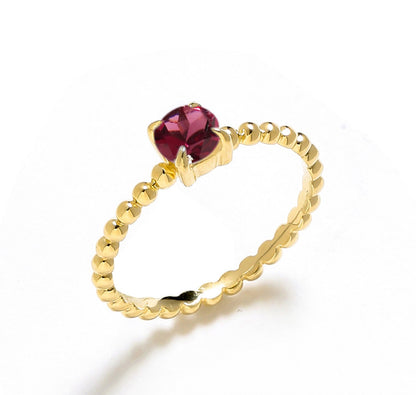 Tiramisu 0.60 Ct Rhodolite Solid 10k Yellow Gold Beaded Solitaire Ring Jewelry