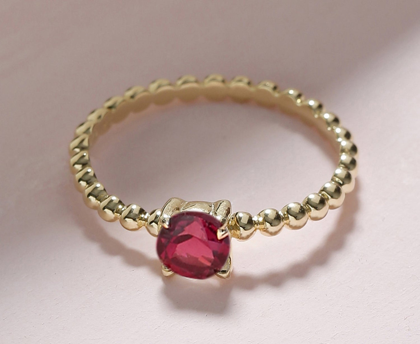 Tiramisu 0.60 Ct Rhodolite Solid 10k Yellow Gold Beaded Solitaire Ring Jewelry