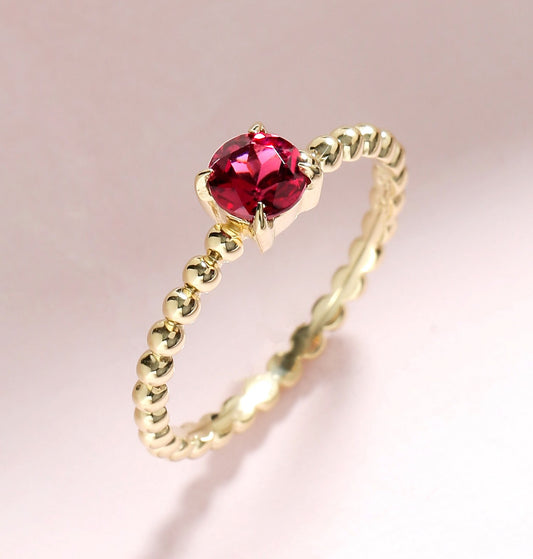 Tiramisu 0.60 Ct Rhodolite Solid 10k Yellow Gold Beaded Solitaire Ring Jewelry