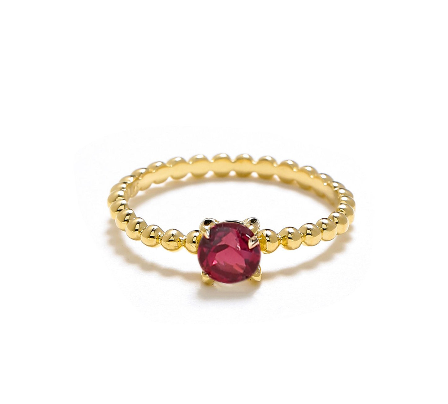 Tiramisu 0.60 Ct Rhodolite Solid 10k Yellow Gold Beaded Solitaire Ring Jewelry