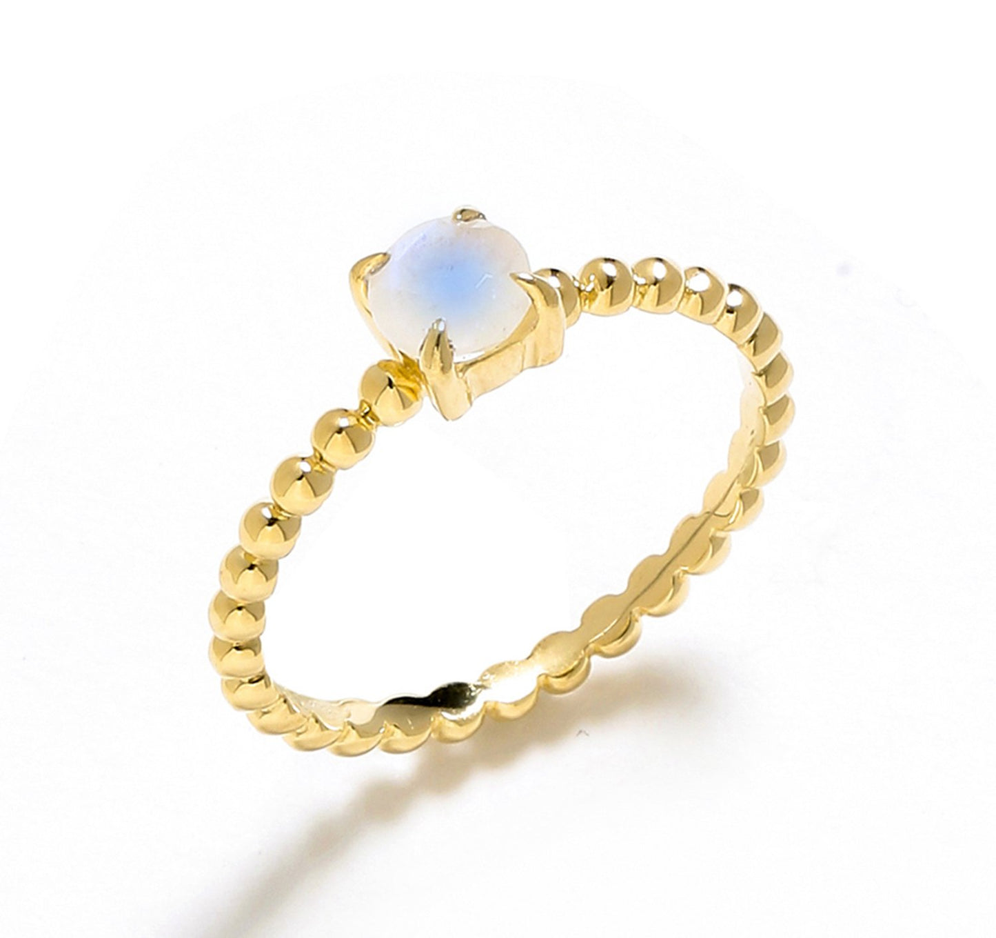 Tiramisu 0.60 Ct Moonstone Solid 10k Yellow Gold Beaded Solitaire Ring Jewelry