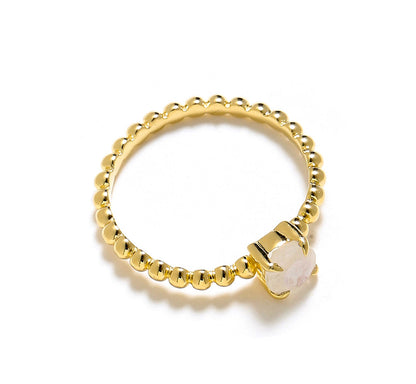 Tiramisu 0.60 Ct Moonstone Solid 10k Yellow Gold Beaded Solitaire Ring Jewelry