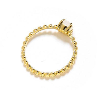 Tiramisu 0.60 Ct Moonstone Solid 10k Yellow Gold Beaded Solitaire Ring Jewelry