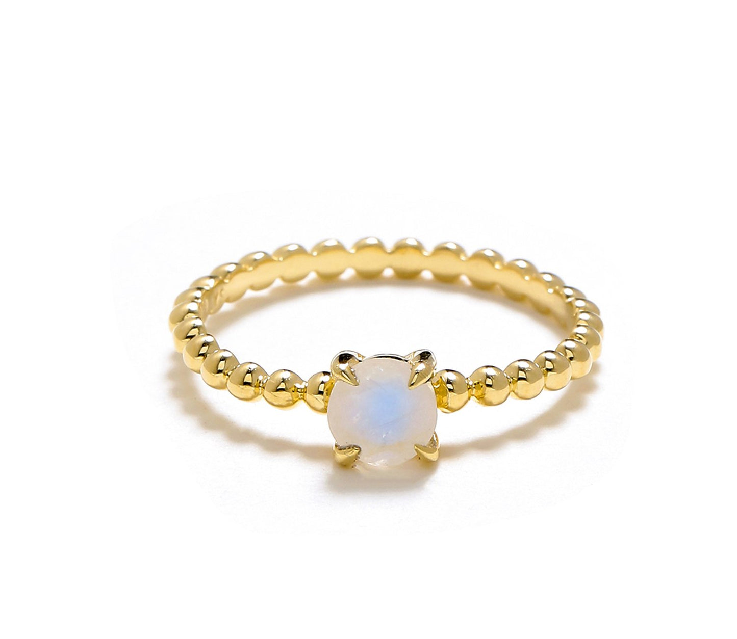 Tiramisu 0.60 Ct Moonstone Solid 10k Yellow Gold Beaded Solitaire Ring Jewelry