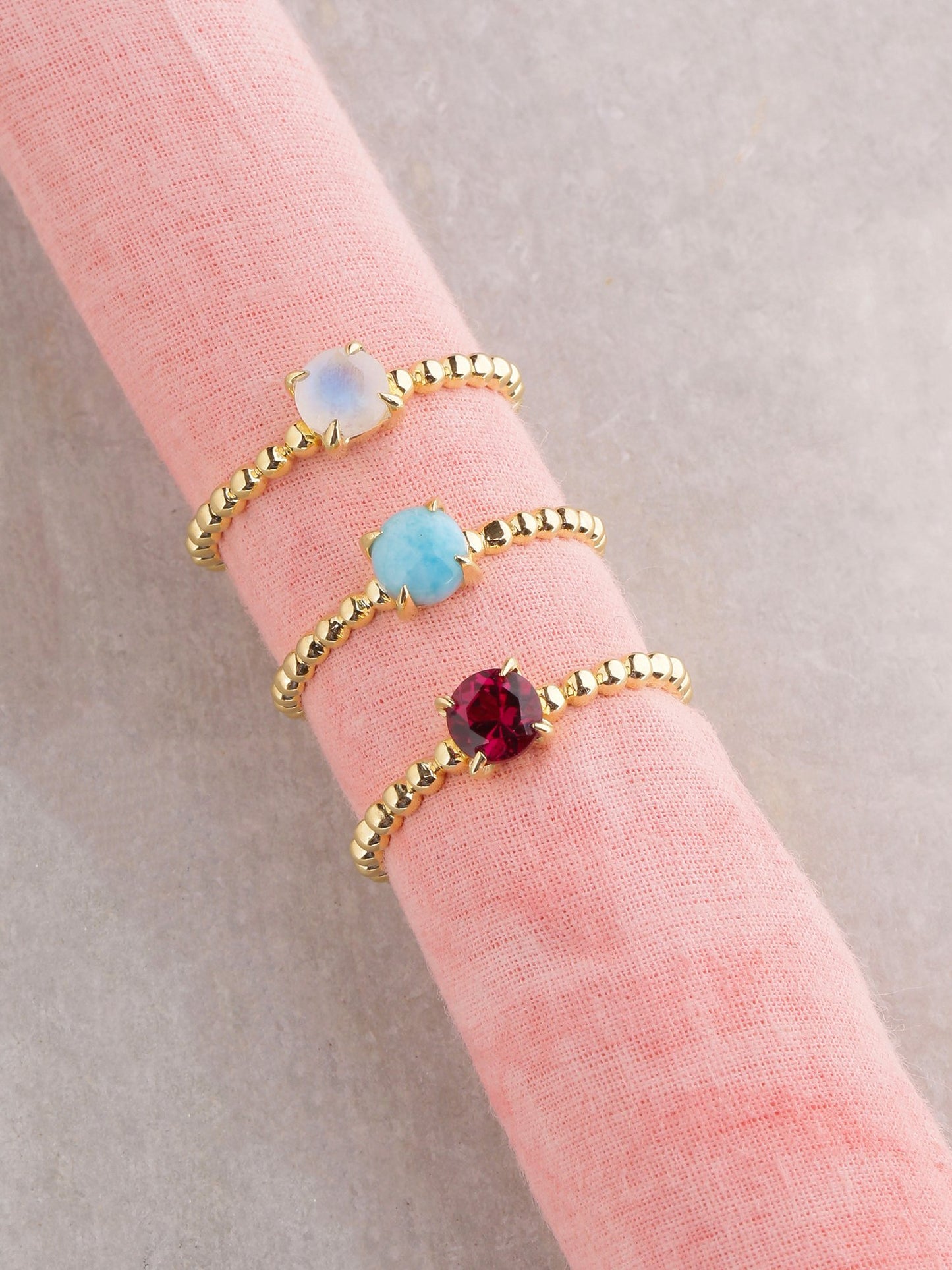 Tiramisu 0.60 Ct Moonstone Solid 10k Yellow Gold Beaded Solitaire Ring Jewelry