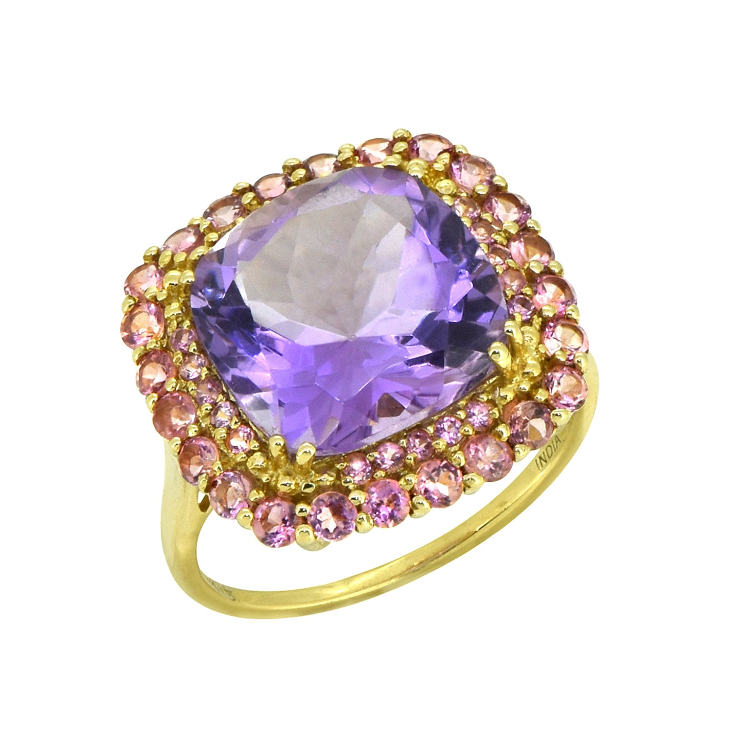 Tiramisu 6.97 ct Amethyst Pink Tourmaline Solid 14k Yellow Gold Ring
