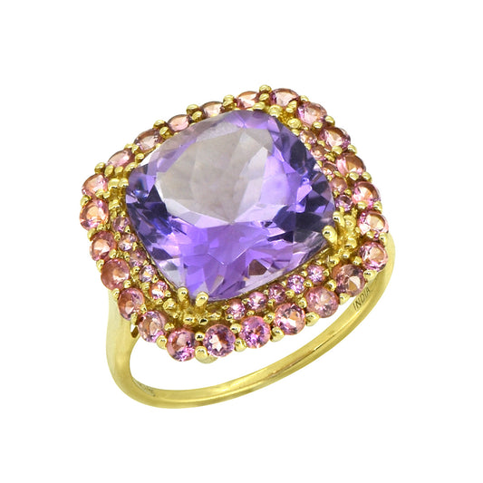 Tiramisu 6.97 ct Amethyst Pink Tourmaline Solid 14k Yellow Gold Ring