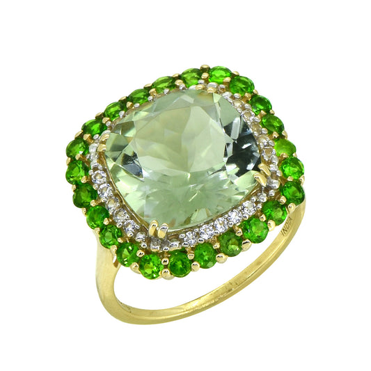Tiramisu 6.97 ct Green Amethyst Chrome Diopside Solid 14k Yellow Gold Ring