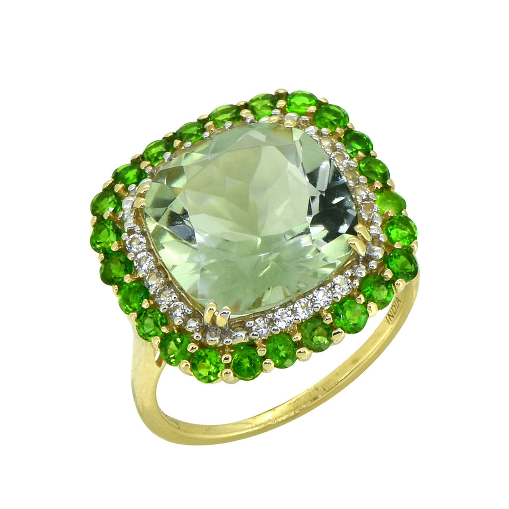Tiramisu 6.97 ct Green Amethyst Chrome Diopside Solid 14k Yellow Gold Ring