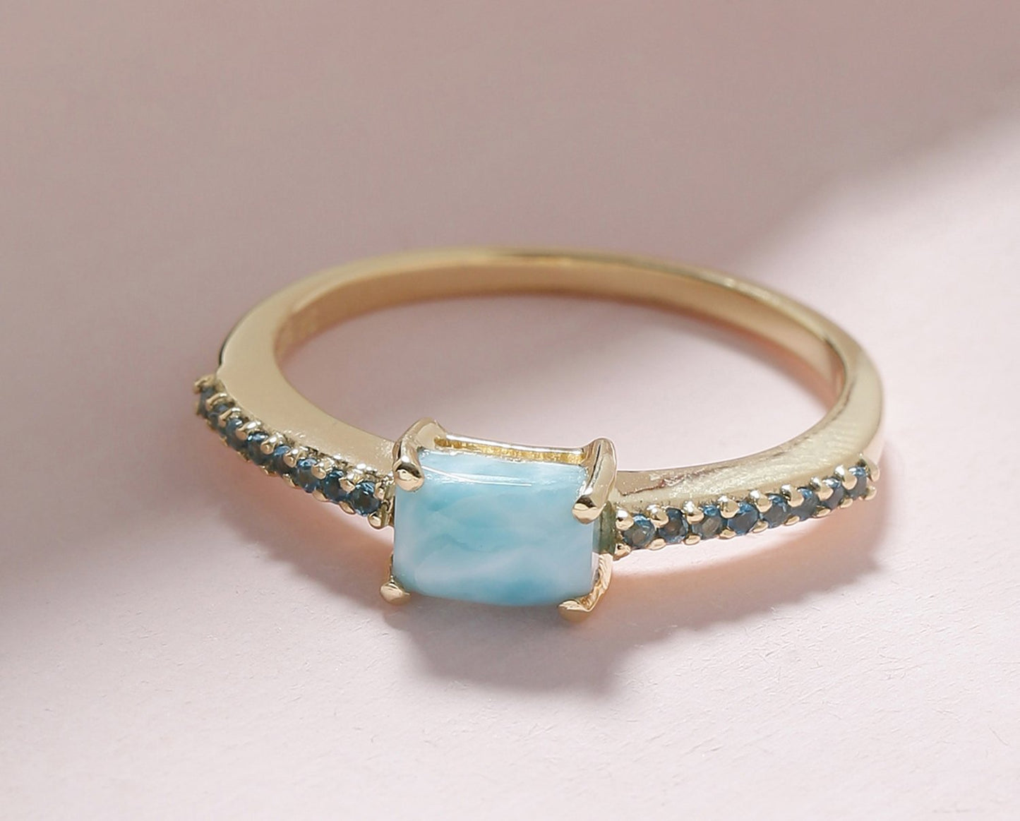 Tiramisu 0.69 Ct Larimar London Blue Topaz Solid 10k Yellow Gold Ring Jewelry