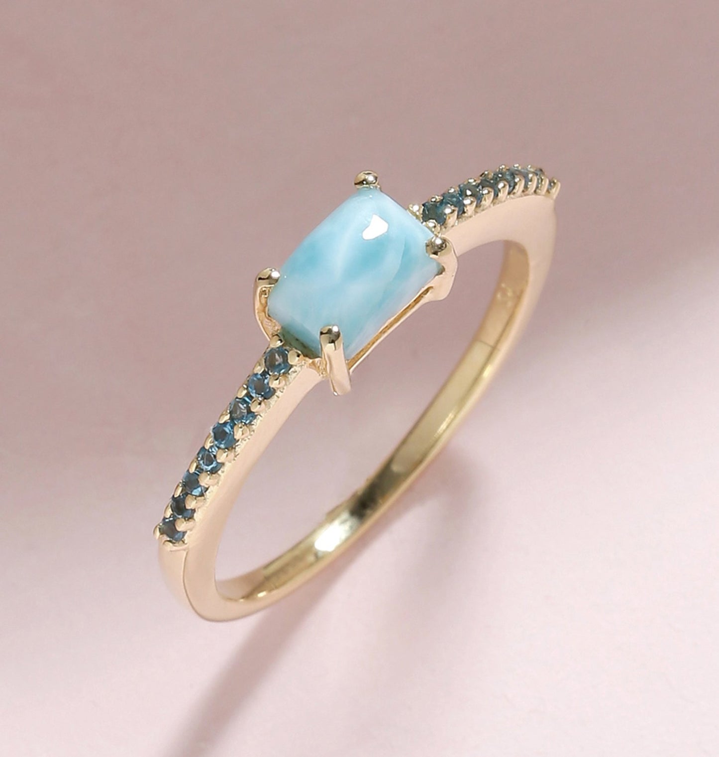 Tiramisu 0.69 Ct Larimar London Blue Topaz Solid 10k Yellow Gold Ring Jewelry