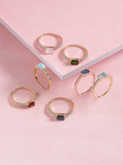 Tiramisu 0.92 Ct London Blue Topaz Pink Sapphire Solid 10k Rose Gold Ring