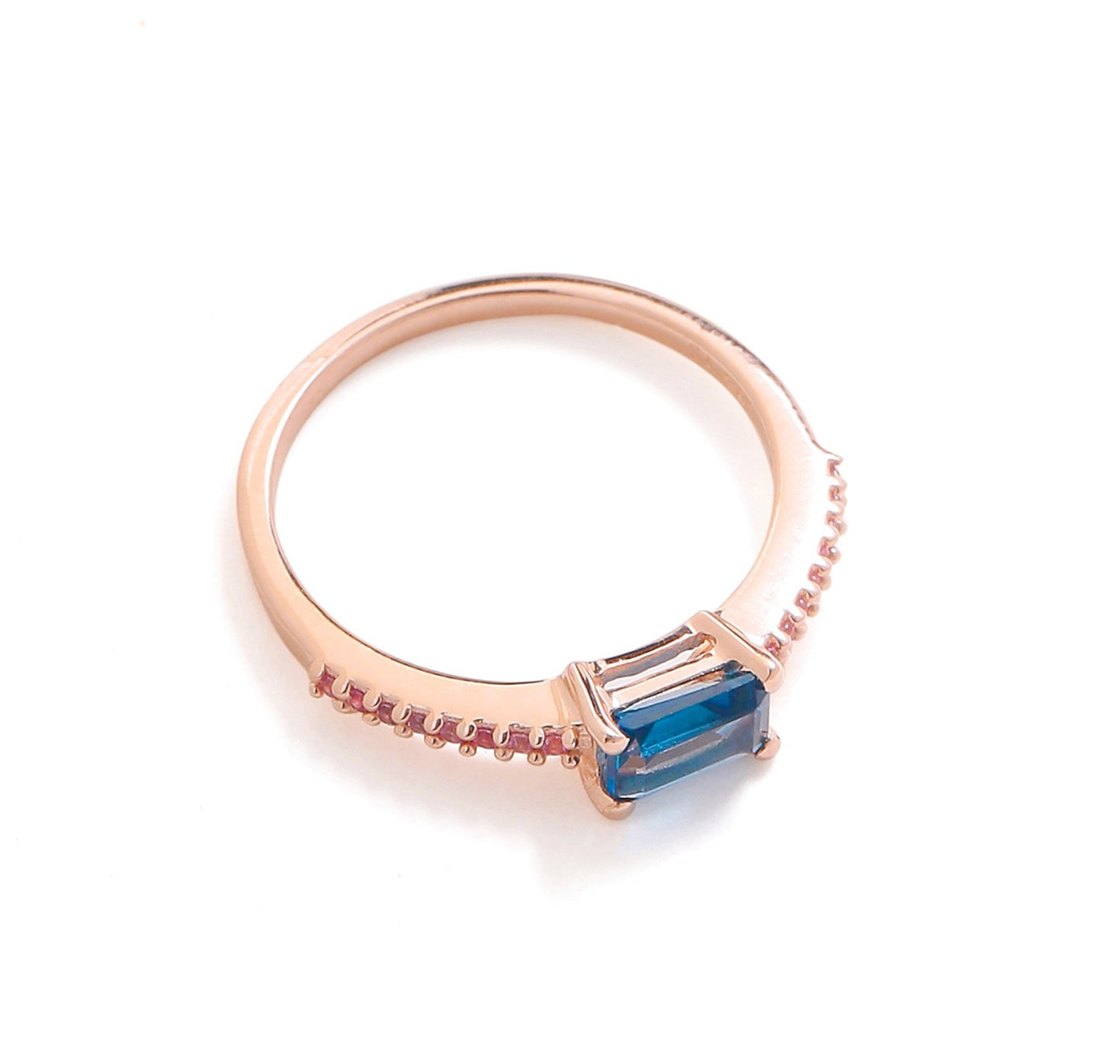 Tiramisu 0.92 Ct London Blue Topaz Pink Sapphire Solid 10k Rose Gold Ring