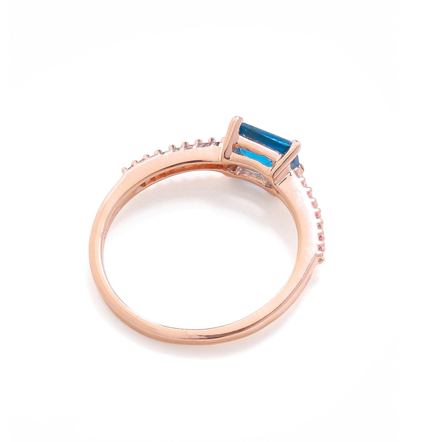 Tiramisu 0.92 Ct London Blue Topaz Pink Sapphire Solid 10k Rose Gold Ring