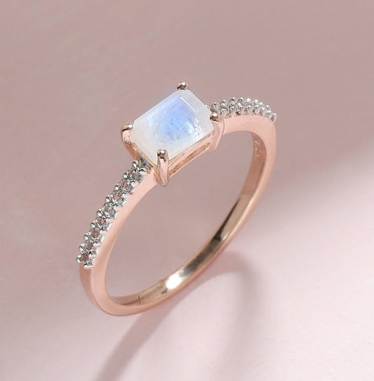 Tiramisu 0.65 Ct Moonstone Solid 10k Rose Gold Ring Jewelry